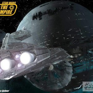 Star Wars   Star Destroyer (aproaching 2 Death Stars undrer construction)