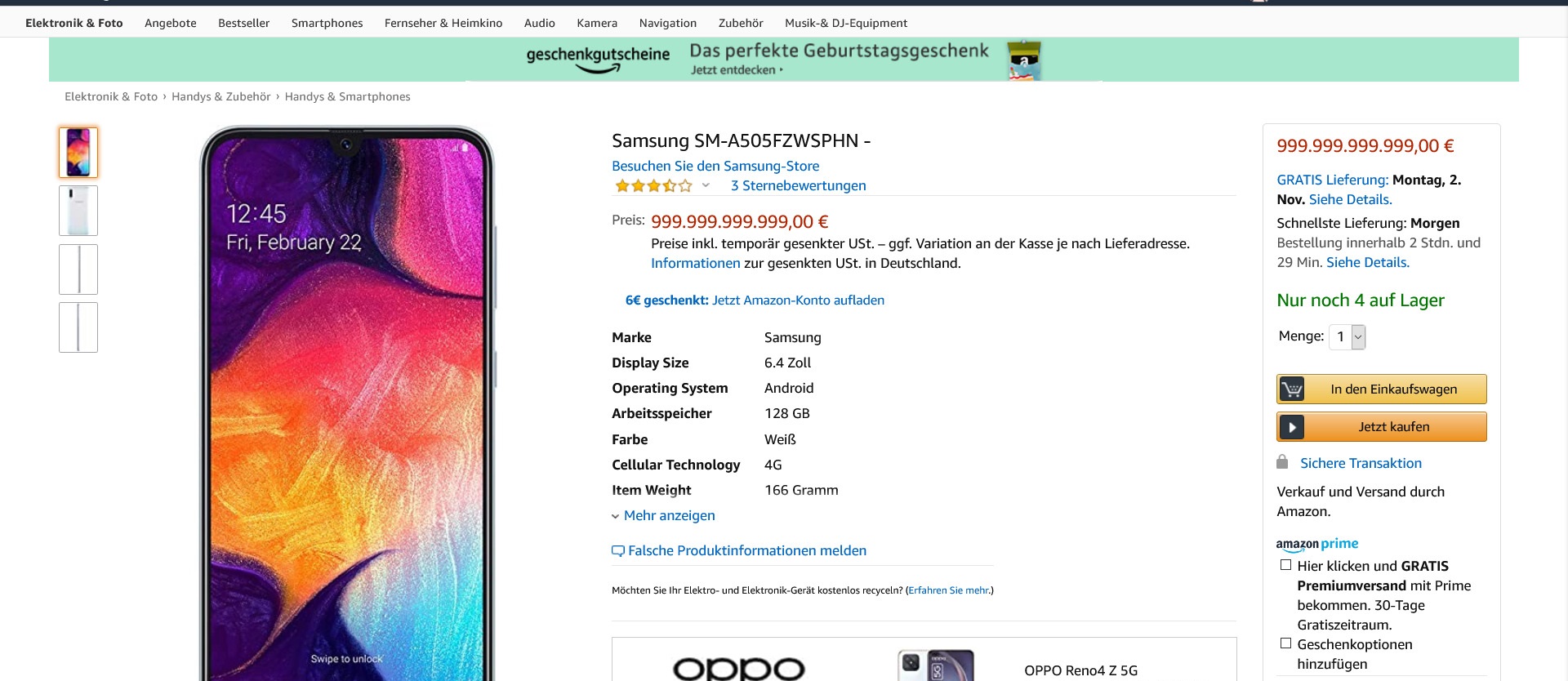 Samsung-SM-A505FZWSPHN für 999.999.999.999,00€